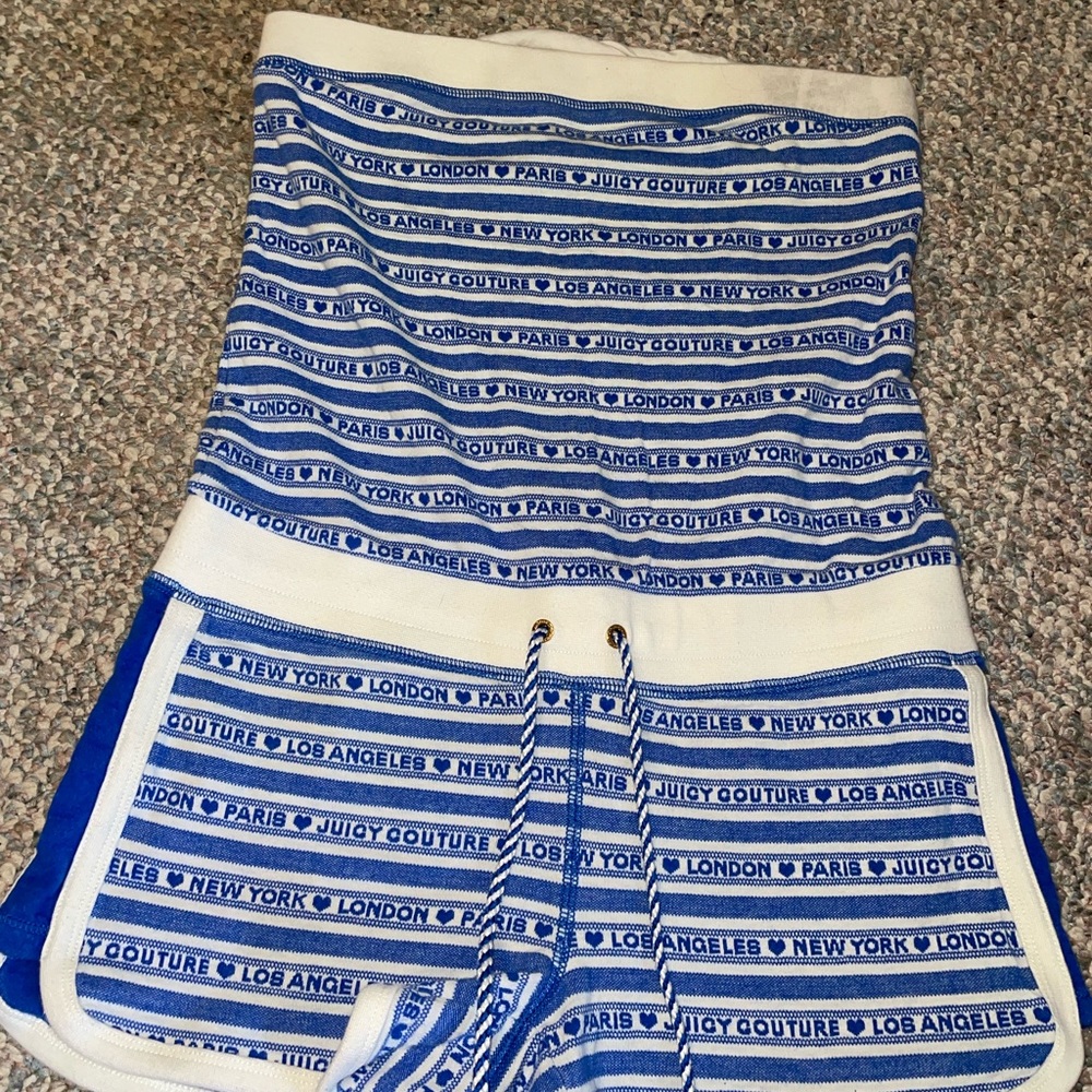 Y2K Juicy Couture Short Blue White Striped Sleeveless Romper Size M